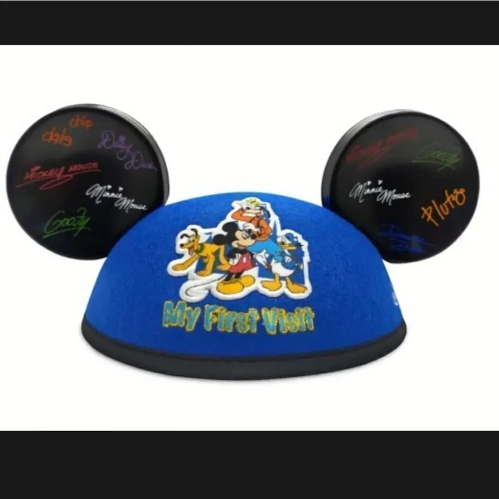 Disney World My First Visit Blue Felt With Black Plastic Ear Hat Teen Adult Osfm